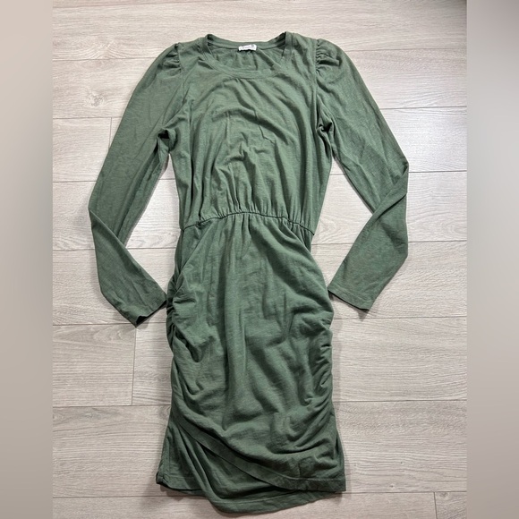 Anthropologie Sundry Shirred Green Long Sleeve Dress - Picture 4 of 12